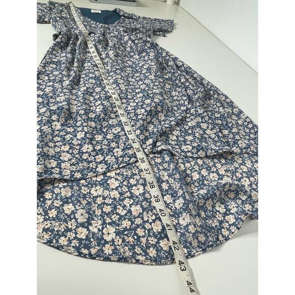 Sienna Sky Floral Ditsy Pattern Flutter Sleeves Hi-Low Wrap Midi Dress Blue S - Picture 12 of 12